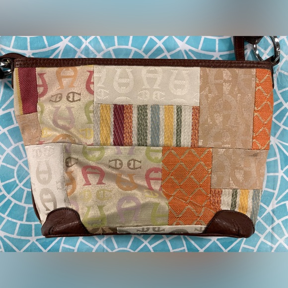 💛TODAY***$21***Vintage Etienne Aigner canvas shoulder bag /brown leather accent - Picture 4 of 9